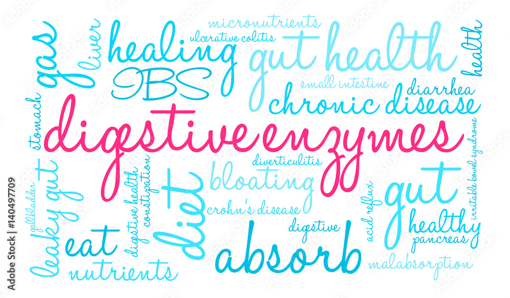 Digestive Enzymes Word Cloud on a white background. Digestive Enzymes Word Cloud on a white background.