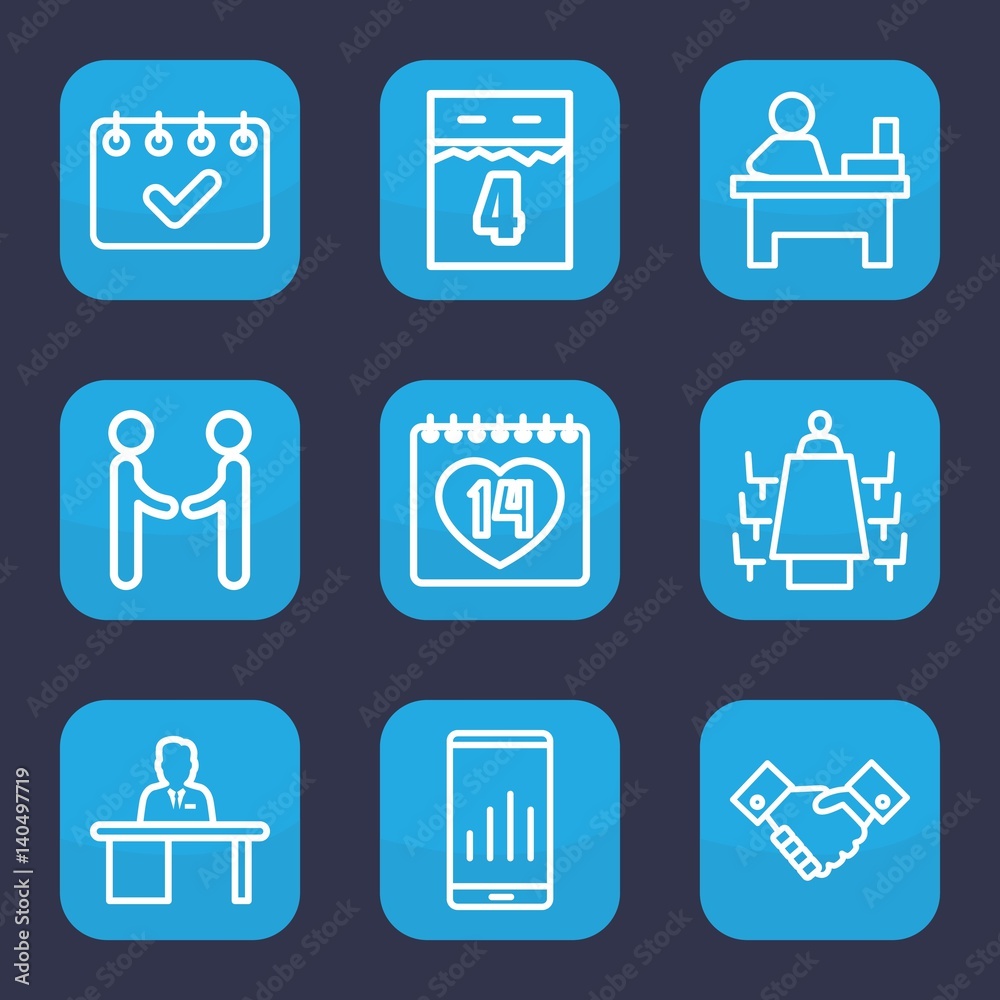 Set of 9 outline meeting icons Set of 9 outline meeting icons