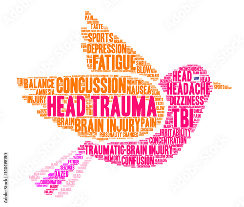 Head Trauma Word Cloud on a white background.