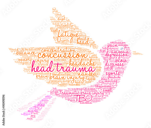 Head Trauma Word Cloud on a white background.