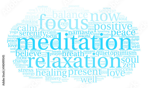 Fototapeta Naklejka Na Ścianę i Meble -  Meditation Word Cloud on a white background. 