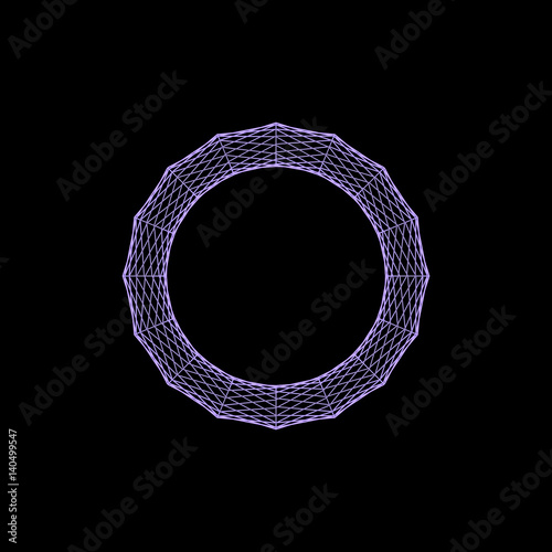 Ring wireframe. Isolated on black background. 3D rendering illustration.