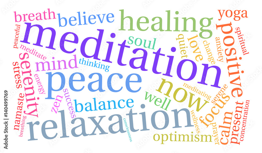 Meditation Word Cloud on a white background.