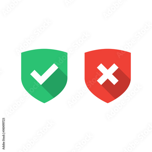 Vector shield icons. Tick and cross icons