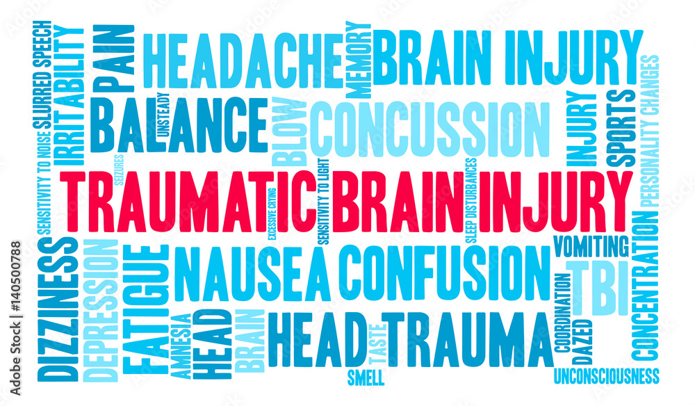 Traumatic Brain Injury Word Cloud on a white background. Traumatic Brain Injury Word Cloud on a white background.