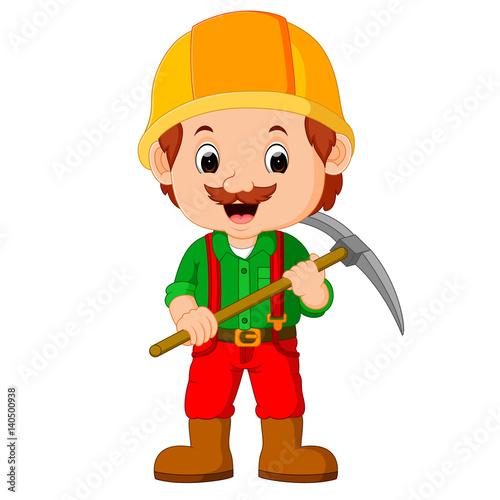 miners posing with a pickaxe