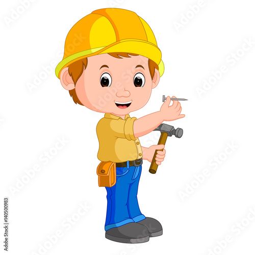 Construction worker hammering a nail