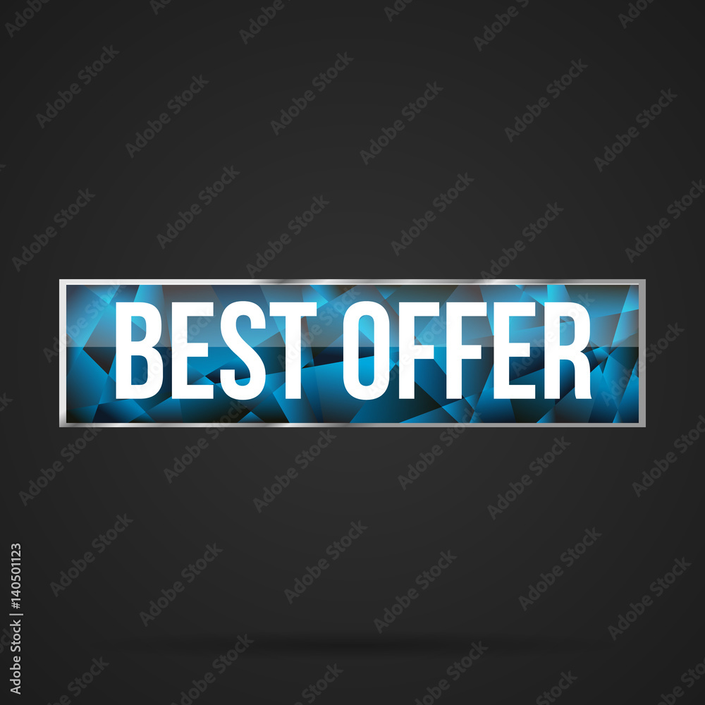 Best offer, decorative vector colorful long crystal button. Horizontal banner for business or web design.