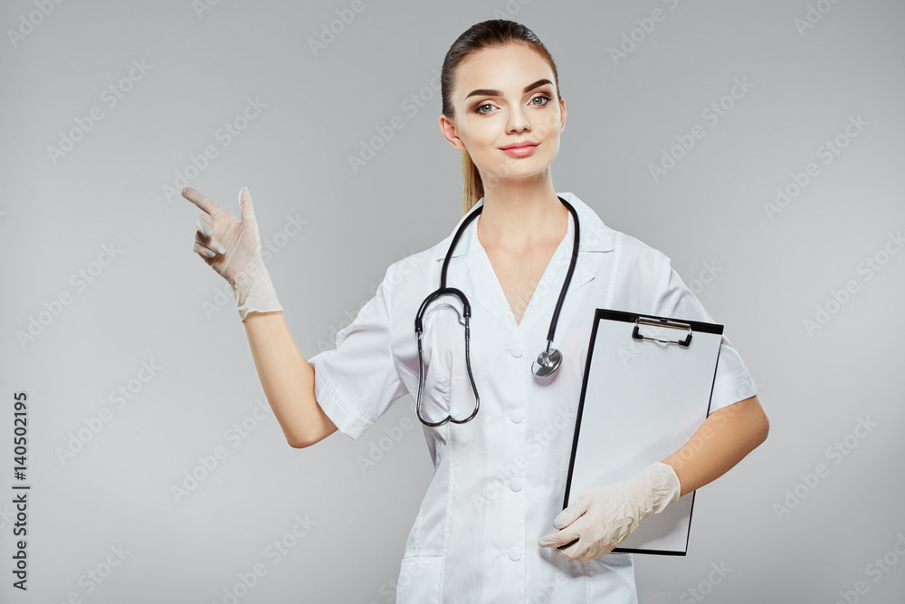 Beautiful nurse in white medical robe Beautiful nurse in white medical robe