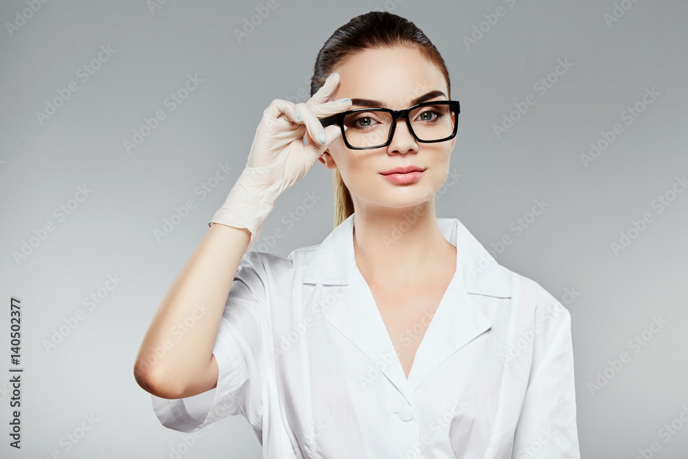 Beautiful nurse in white medical robe Beautiful nurse in white medical robe