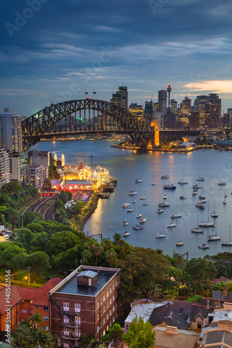 Sydney. Cityscape image of Sydney, Australia with Harbour Bridge and Sydney skyline during twilight blue hour.