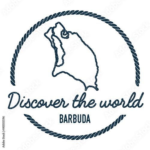 Barbuda Map Outline. Vintage Discover the World Rubber Stamp with Island Map. Hipster Style Nautical Insignia, with Round Rope Border. Travel Vector Illustration.