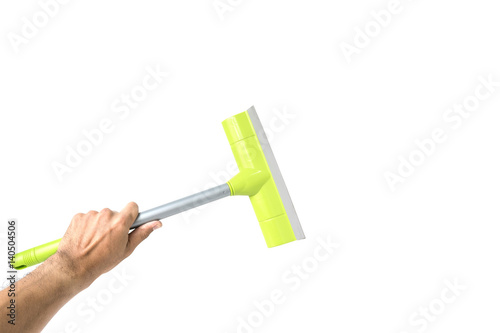 Glass cleaner tool in hand isolated on white background with clipping path.