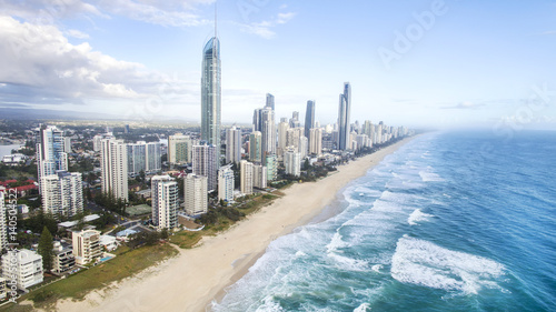 Aerial view of Gold Coast Surfers Paradise beach and coastline photo