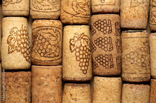 Closeup pattern background of many different wine corks, wine corks background, different wine corks texture