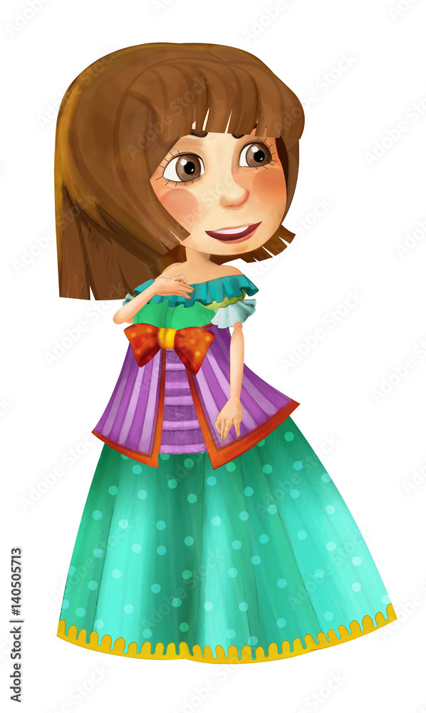 cartoon medieval character beautiful princess standing looking and smiling isolated