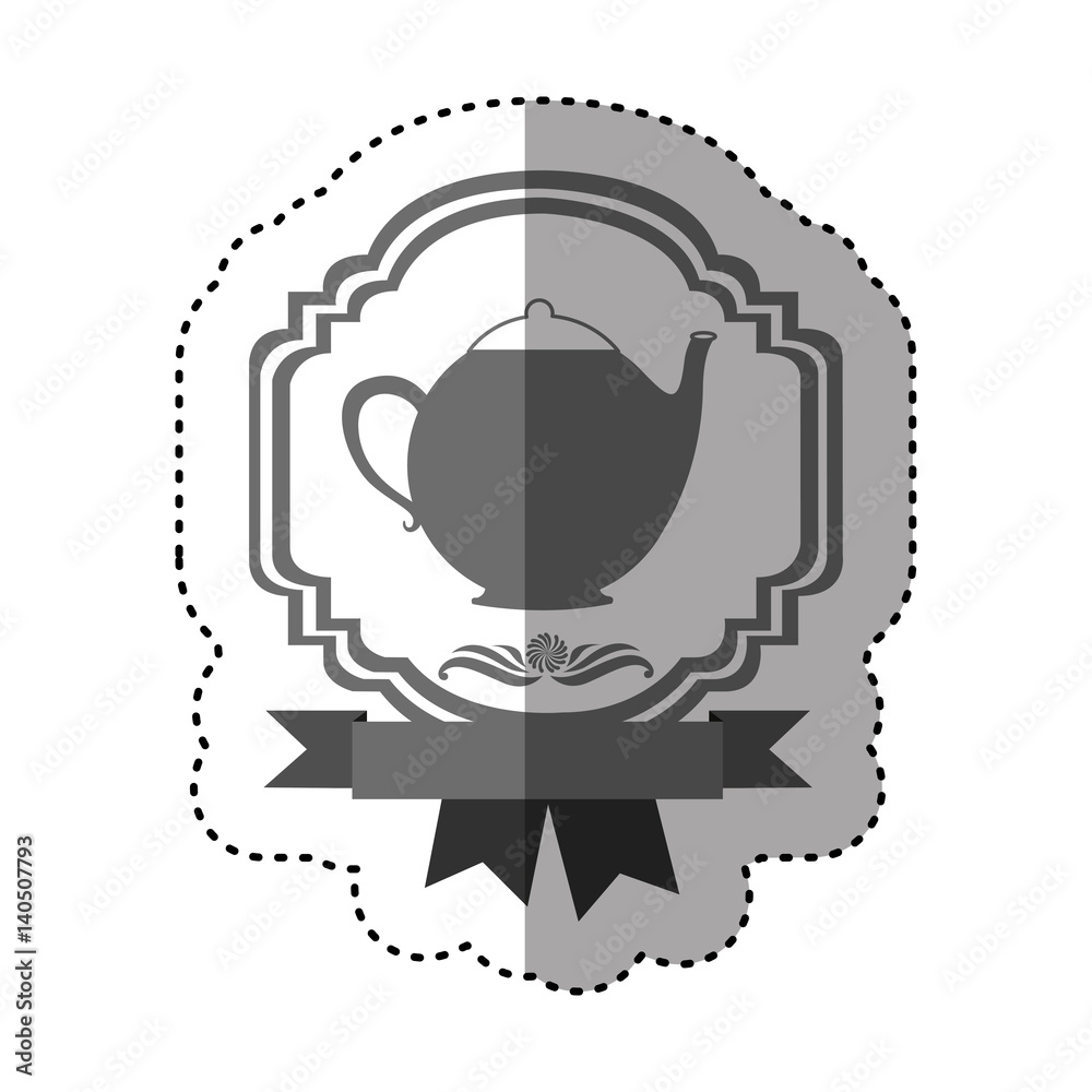 sticker gray scale border heraldic decorative ribbon with teapot vector illustration sticker gray scale border heraldic decorative ribbon with teapot vector illustration