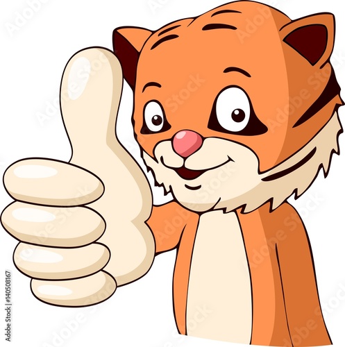 Fototapeta Naklejka Na Ścianę i Meble -  tiger cartoon with thumb