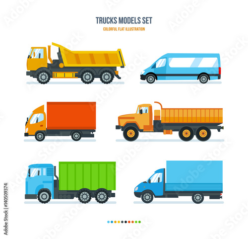 Trucks for transportation of goods, gazelle, car for transportation people.