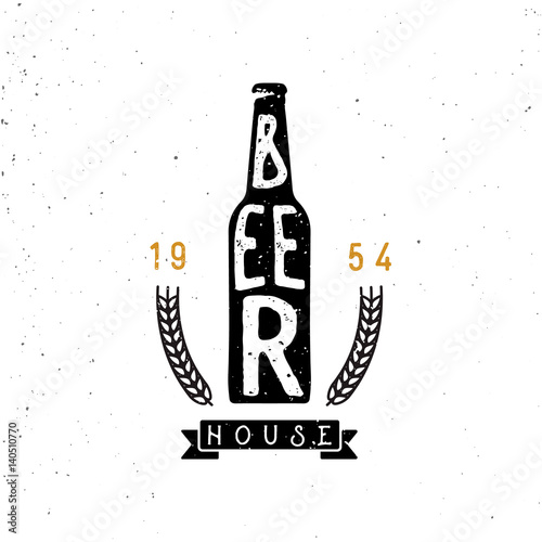 beer house emblem, lettering inside the beer bottle