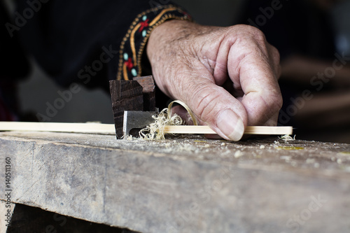 handicrafts thin bamboo stripes making photo