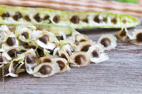 Moringa Oleifera seeds and fruit. The asian herbs have medicinal properties