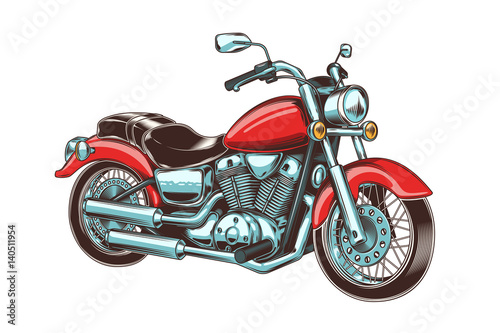 Hand-drawn vintage motorcycle. Classic chopper.