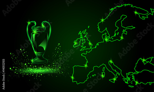 Fotografia Champions Cup with a linear map. Neon style sports background.