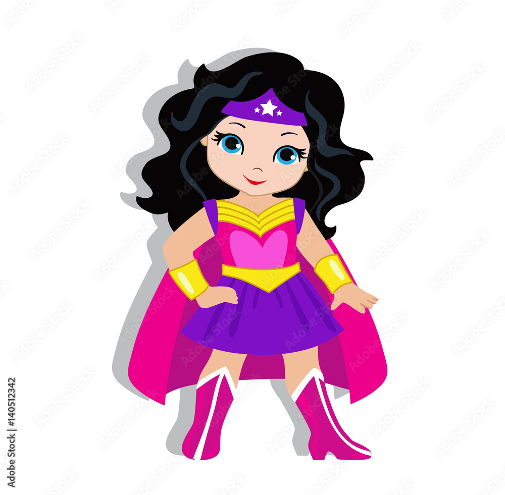 Illustration cute girl in the costume of a superhero. Vector illustration isolated on gray background. Illustration cute girl in the costume of a superhero. Vector illustration isolated on gray background.
