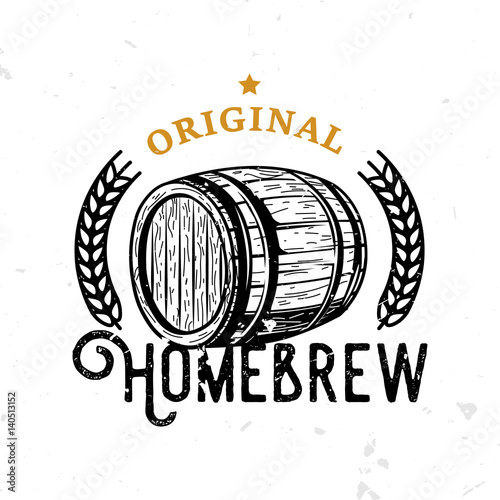 Original homebrew retro badge with wooden barrel. 