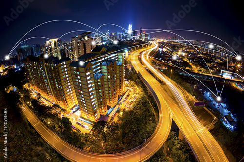 Canvas Print Kuala Lumpur cityscape and network connection concept