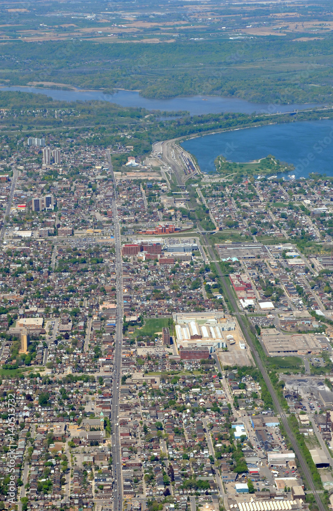 aerial view across the city towards Princess Point  Hamilton,  Ontario Canada