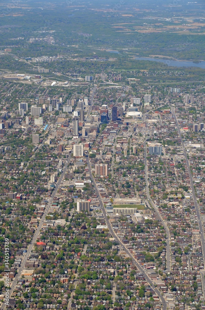 aerial view across the city of Hamilton,  Ontario Canada