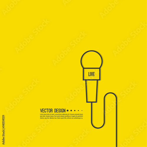 Microphone with a wire. Symbol breaking news on TV and radio. Journalism concept. Live news template. Journalist, interview, reporter, press, interviewer, mass media. Vector
