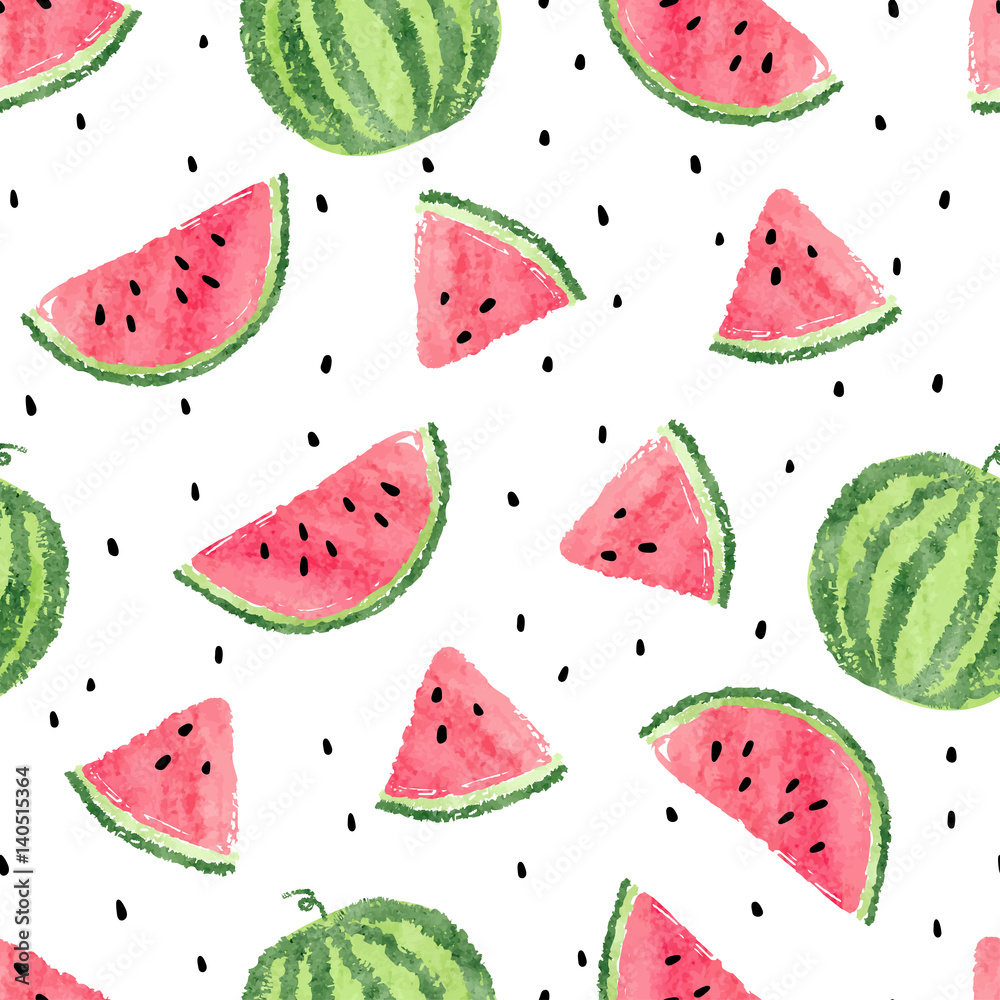 Watercolor watermelons pattern. Seamless vector background. 