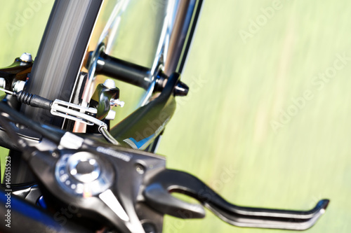 Detail Of Caliper Brakes And Suspension Fork