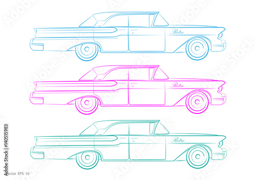 Car on a white background. Retro Auto.Vector illustration .