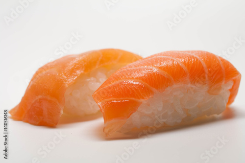 Two sushi with salmon