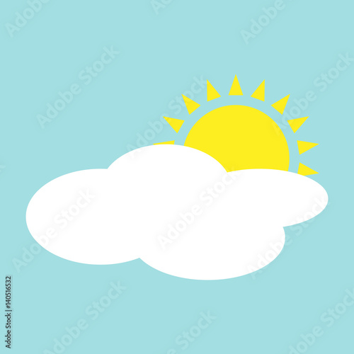 Simple flat sun behind cloud illustration, blue background