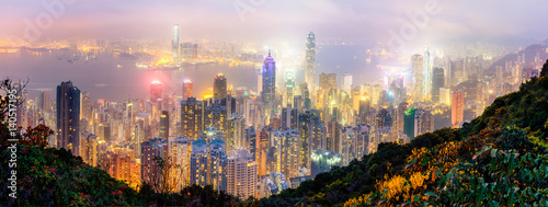 Canvas Print Panorama view of Hongkong from the peak