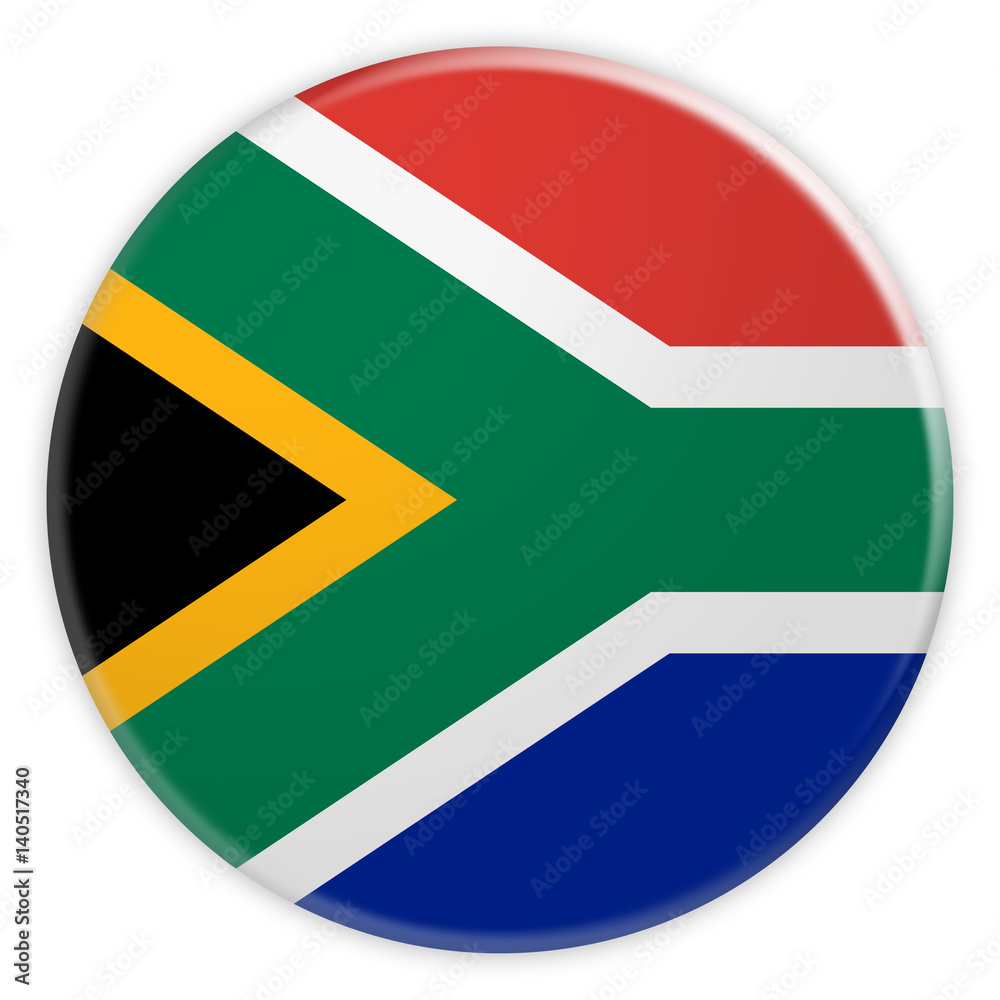 South Africa Flag Button, News Concept Badge, 3d illustration on white background South Africa Flag Button, News Concept Badge, 3d illustration on white background