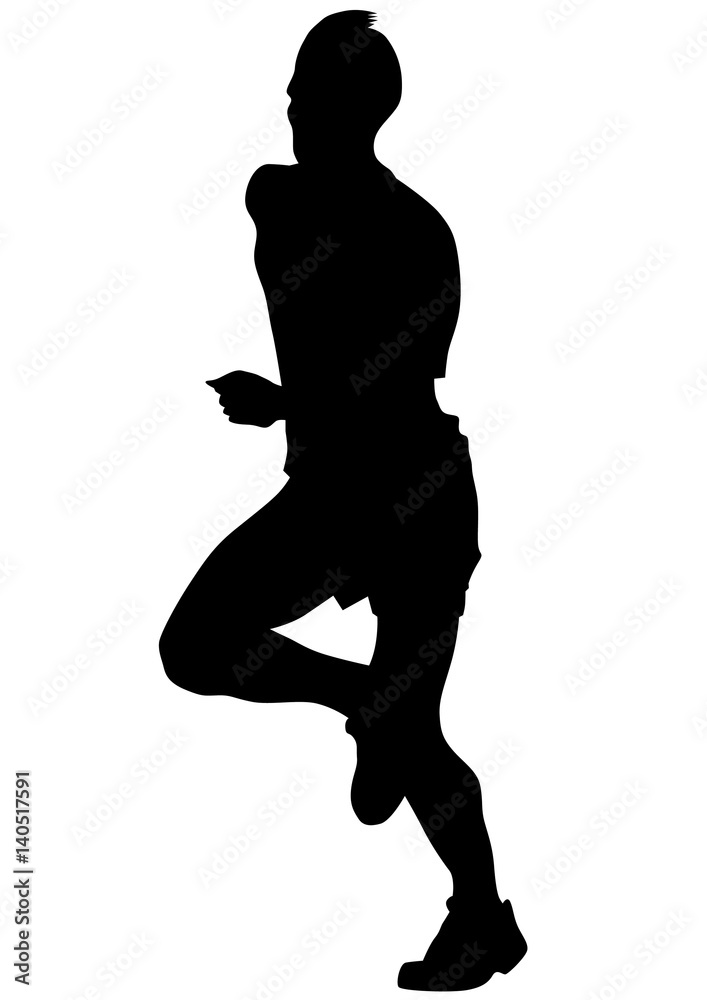 Man athletes on running race on white background