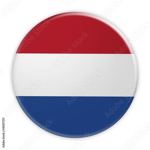 Netherlands Flag Button, News Concept Badge, 3d illustration on white background