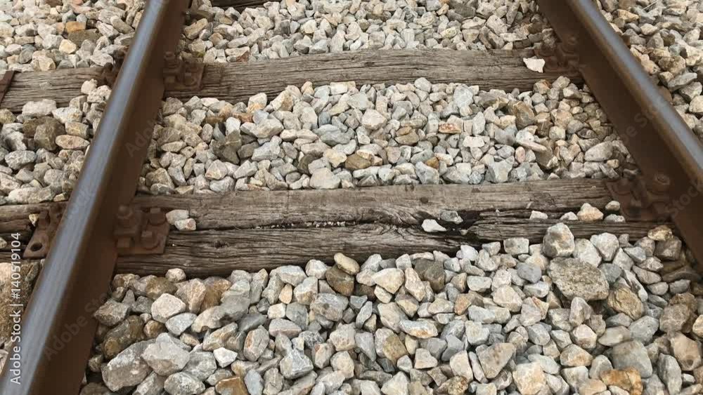 Dangerous railroad with corroded rails slow-mo 1920X1080 HD footage - Old railway walk steadycam slow motion 1080p FullHD video