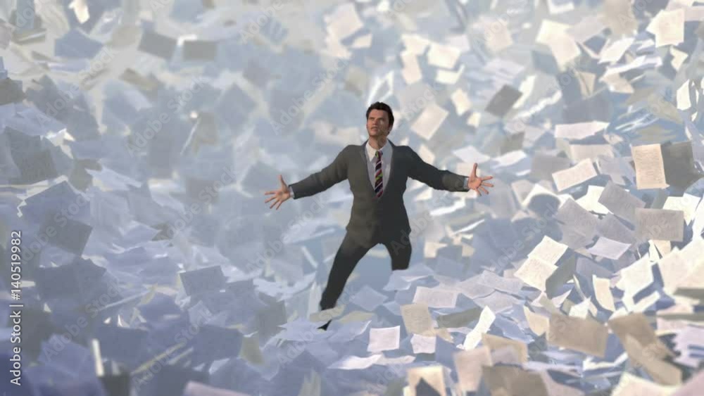 businessman in a paper storm (DOF)