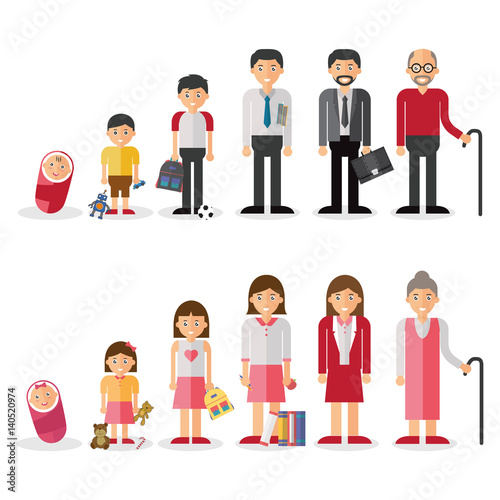 Different generations european men and woman isolated set vector illustration.