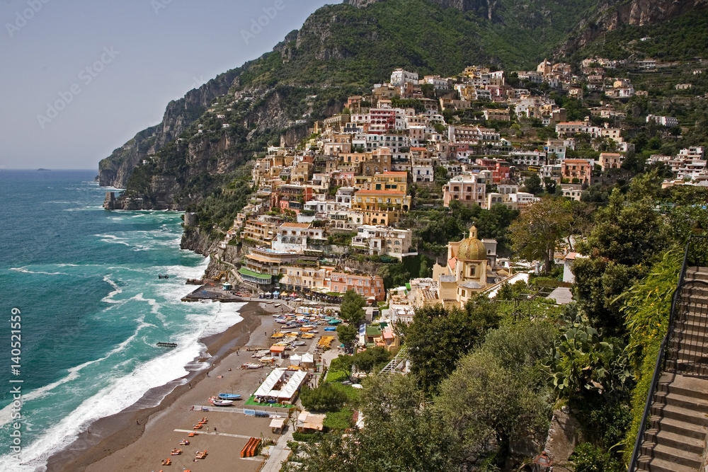 Positano, Italy - hillside town with superb beach and recreational boating.