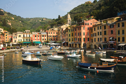 Portofino, Italy - marina and shops. Colorful buildings in a picturesque setting.