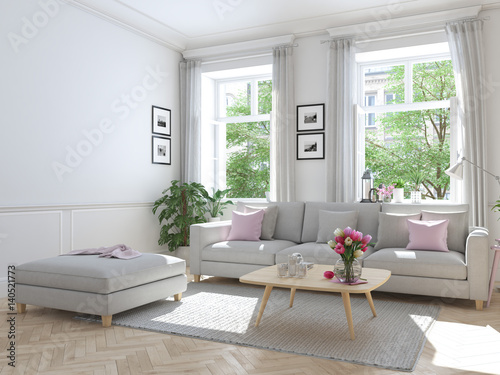 modern living room in townhouse. 3d rendering
