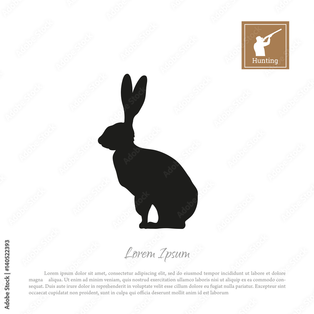Obraz premium Black silhouette of a hare on a white background. Icon hunter with a gun